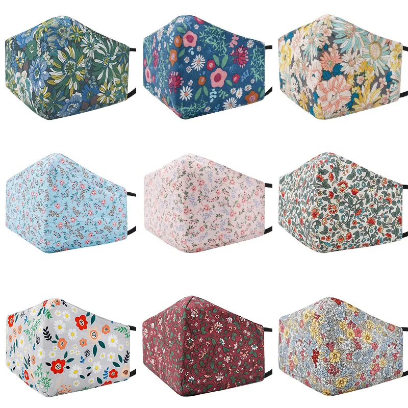 Anti-pollution Anti Fog Custom Printed Floral Pattern Special Design Cotton Fabric Cloth Party Face Mask
