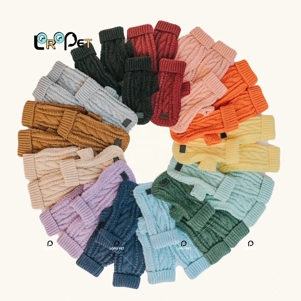 Luxury Solid Color Knitted Dog Jumper Sweater Winter Warm Soft Pet Clothes Knit Sweaters For Dogs