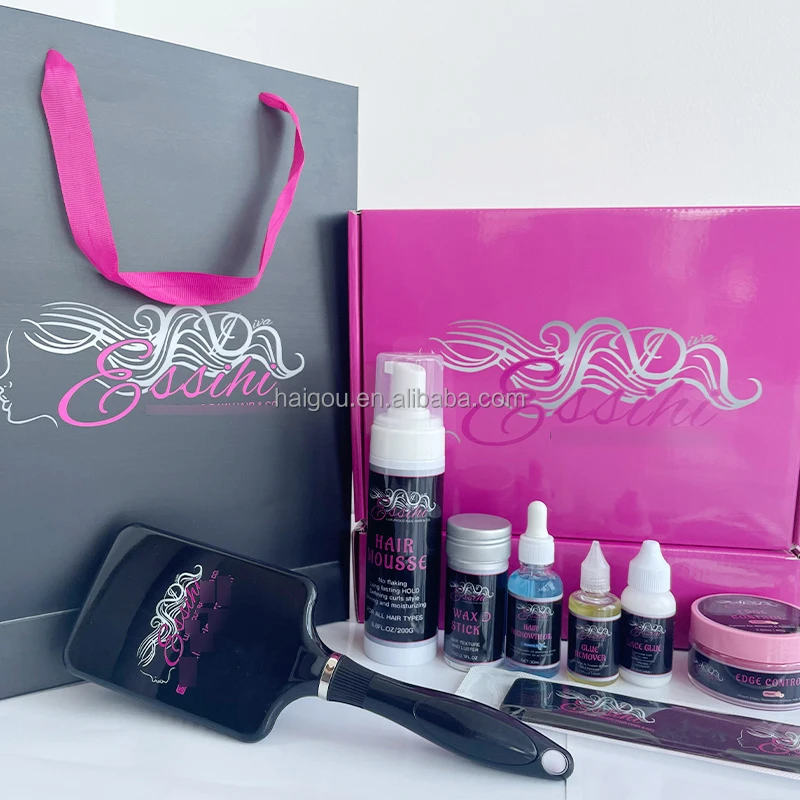 Custom Wig Install Boxes Private Label Lace Wig Kit Packaging Waterproof Hair Tint Spray Edge Control Lace Glue