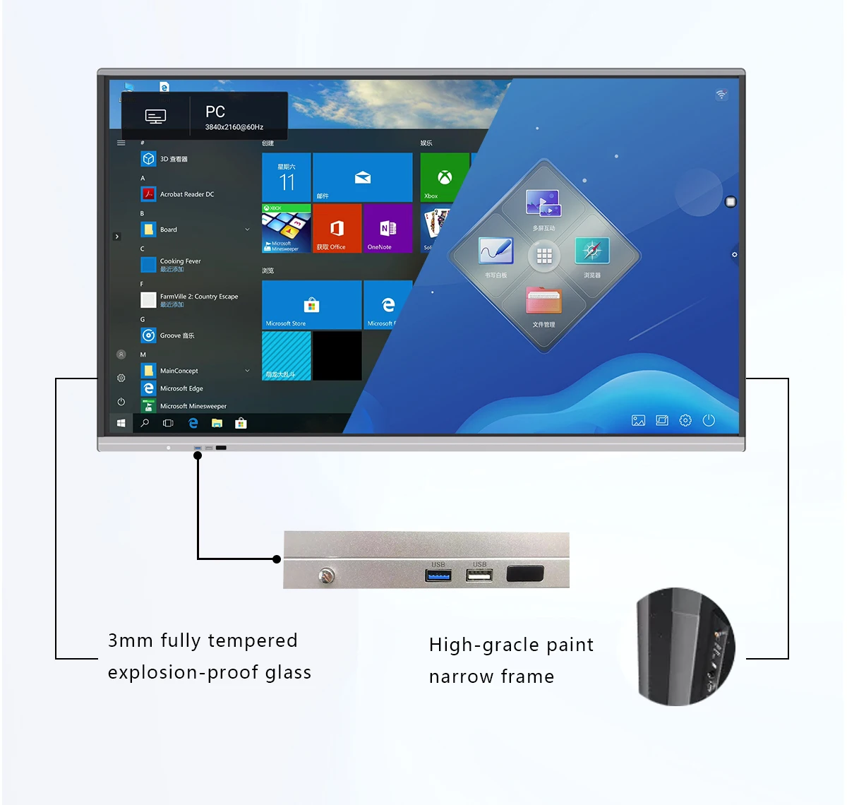 55 65 75 85 86 98 Inch 4K 3840x2160 Electronic Screen Active Smart Board Interactive Electronic White board