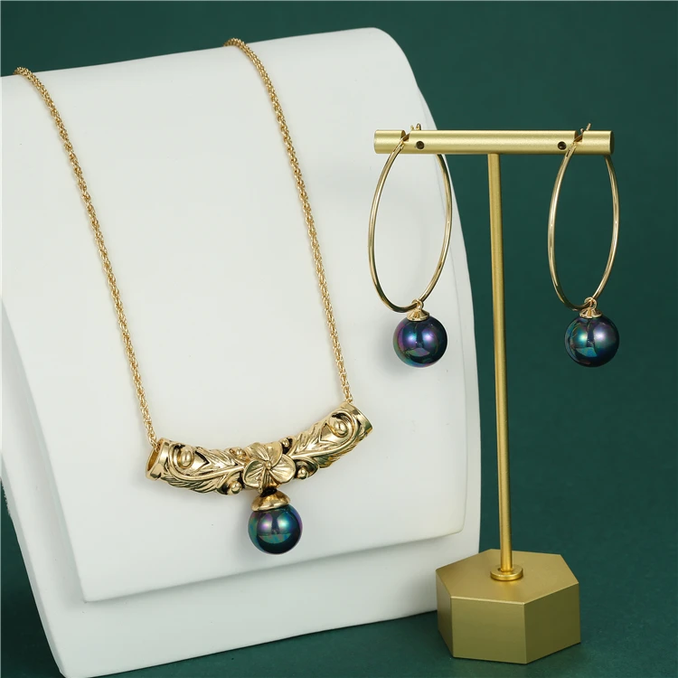 Hawaiian Simple Fashion Big Circle Earrings Vintage Flower Necklace Colorful Pearl Jewelry Set