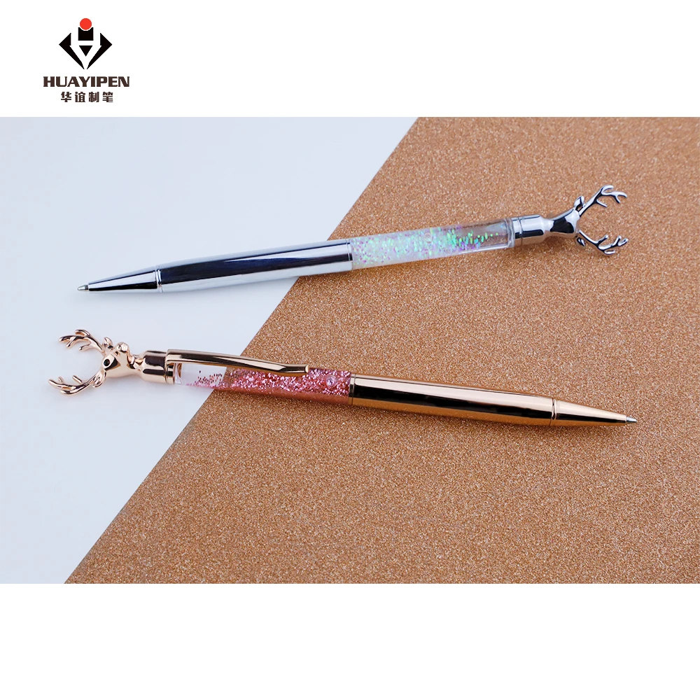 Luxury Diamond Elk Antler Decoration Ballpoint Pen Deer Antler Top Design Glitter Twist Pen for Christmas Gift Pen