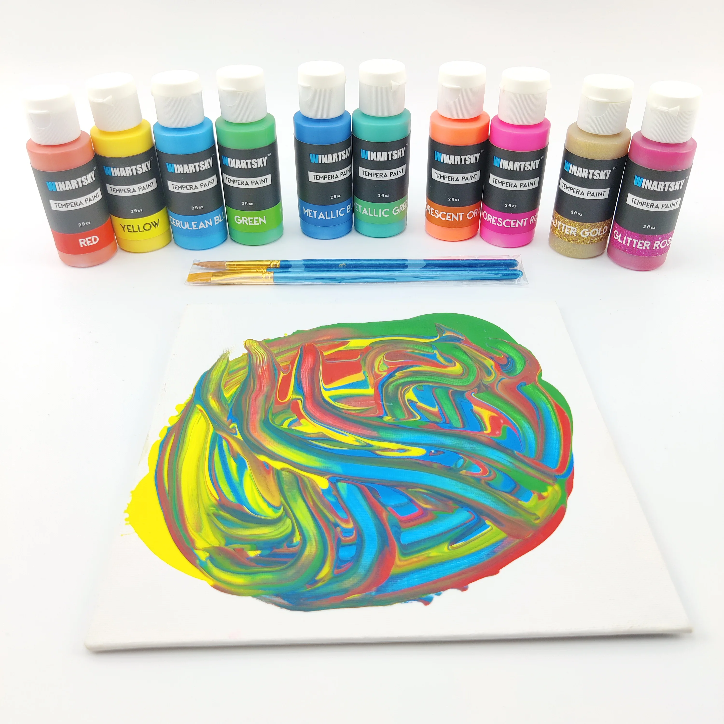 10 Colors 60ml with 3 brushes Washable Tempera Paint Set  for Kids