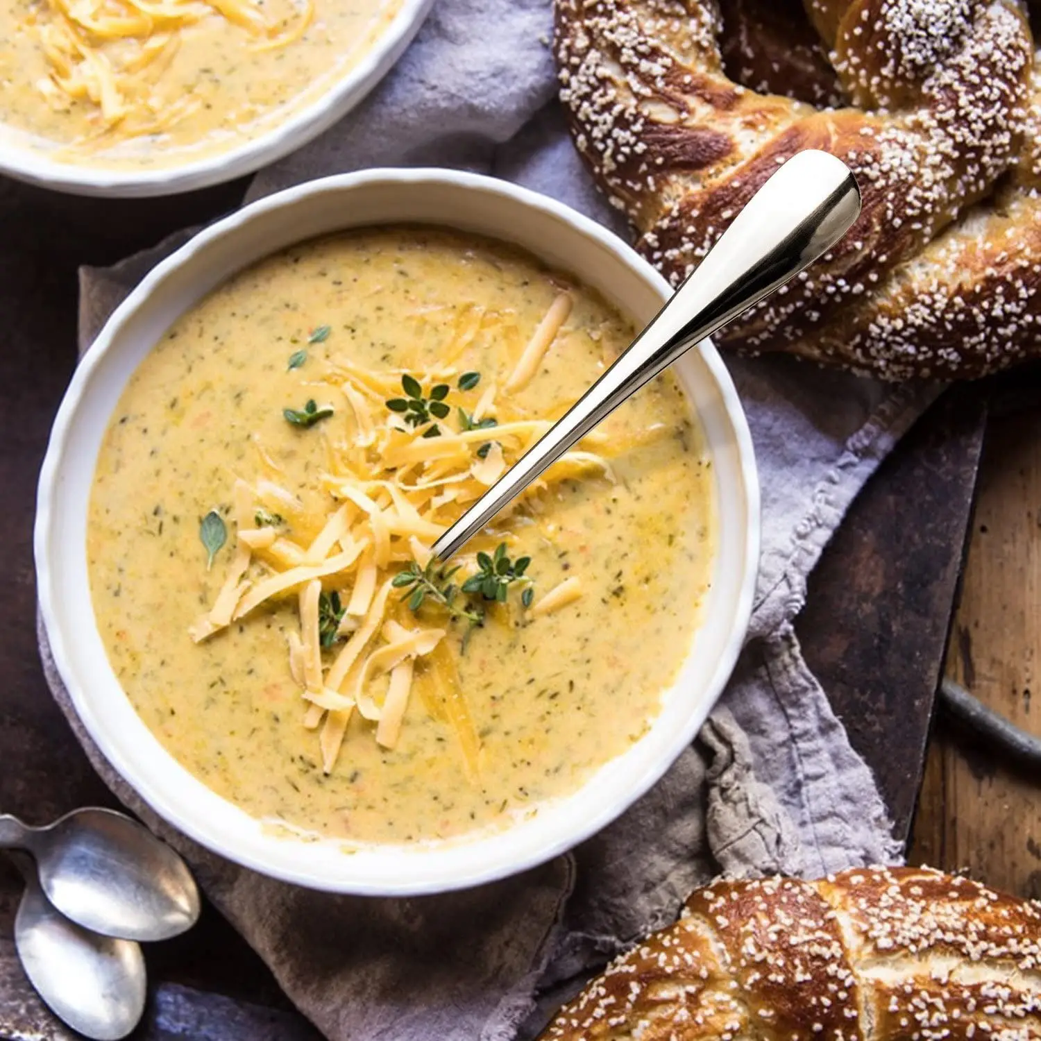 Soup Spoons, AmoVee Wholesale Stainless Steel Alpha Round Spoons