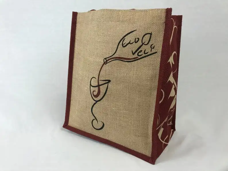 Reusable Jute Wine Carrier Natural Jute Burlap 6 Bottle Wine Tote Bag