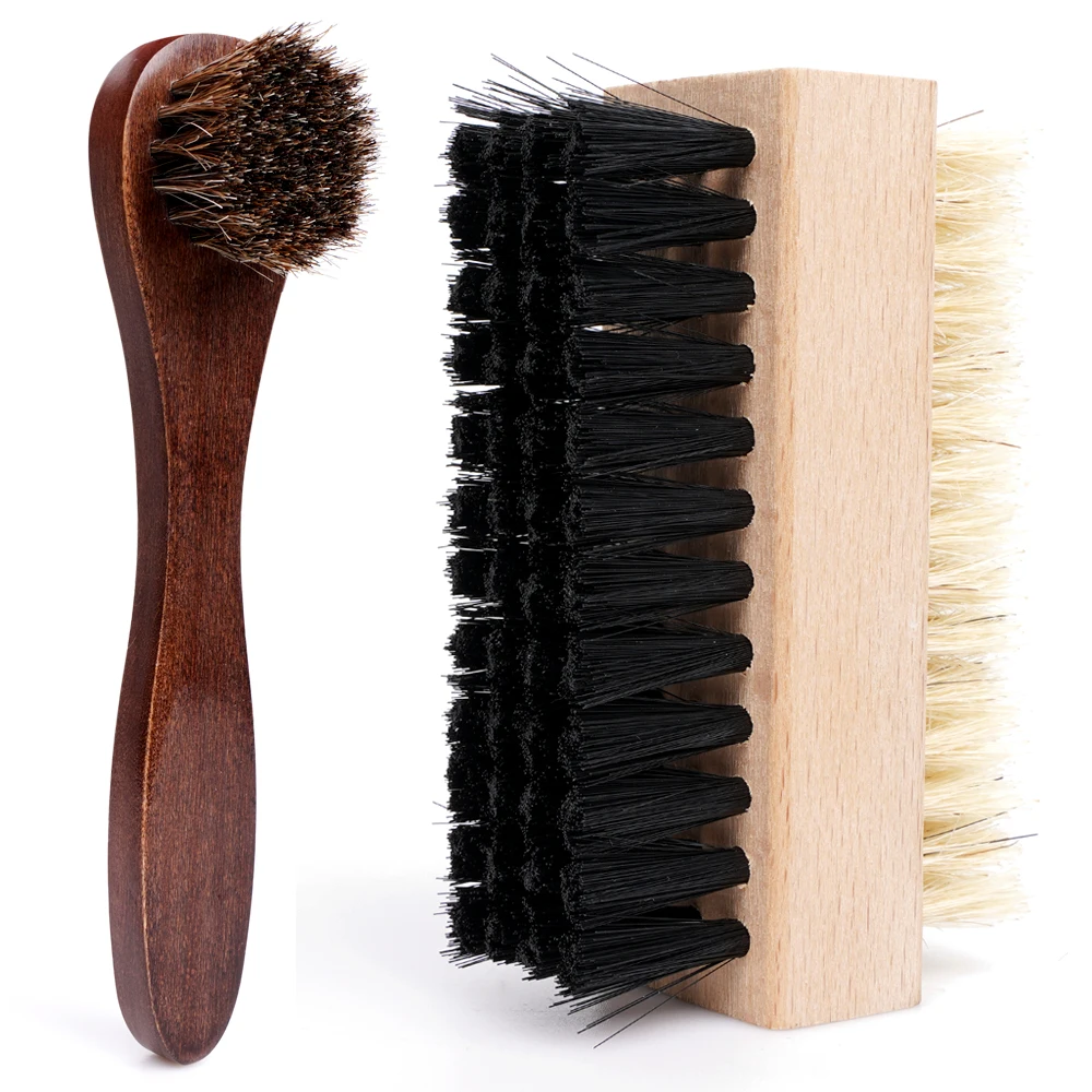 Customized Logo Household Wooden Shoe Brush with Horse Hair Features a Wooden Handle for Shoe Cleaning