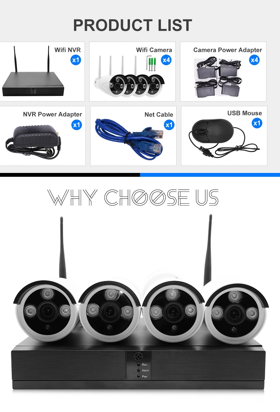 
1080P 2MP Wireless Wifi NVR Kit Cheap Cctv+Camera Indoor/Outdoor Waterproof IP66 No Wiring Factory Outlet Wholesale OEM NVR Kits 