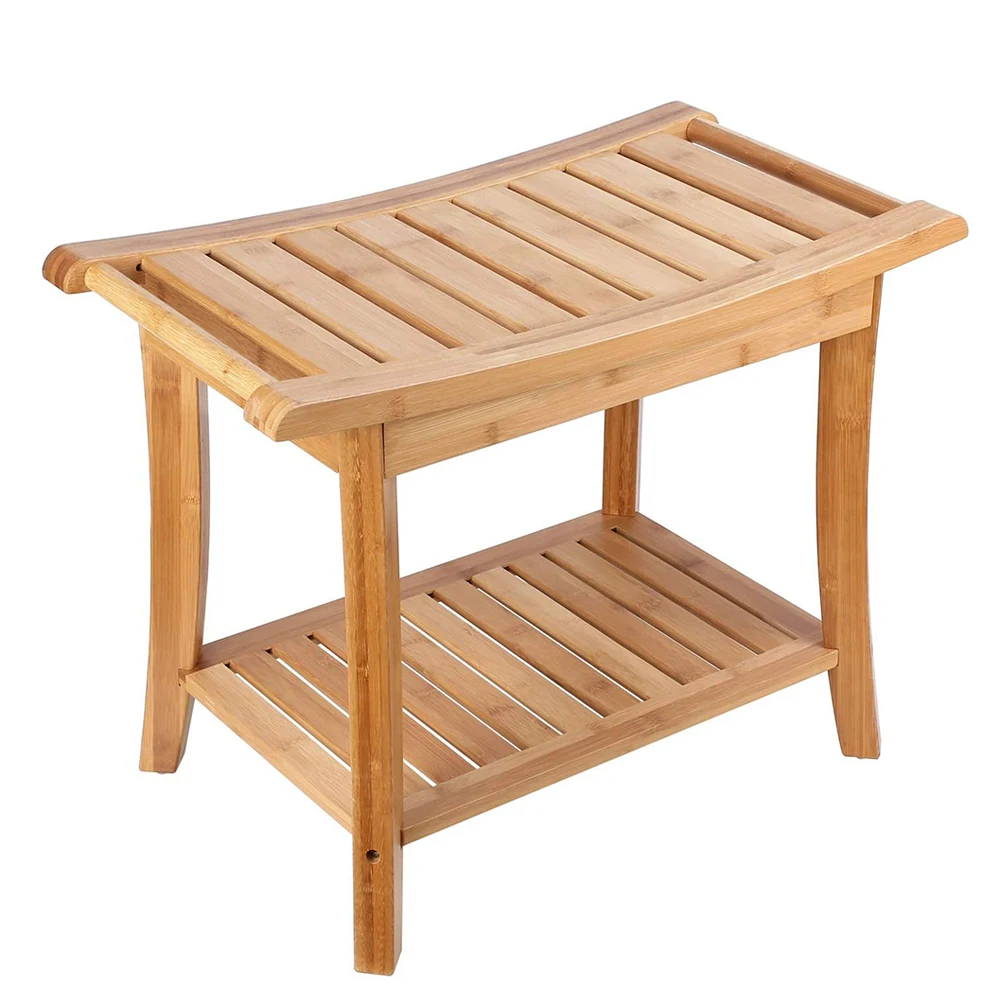 Bamboo Bathroom Shower Bench Stool Non Slip Indoor Outdoor Chairs Waterproof Wooden Bath Spa Bathroom Storage Organizer