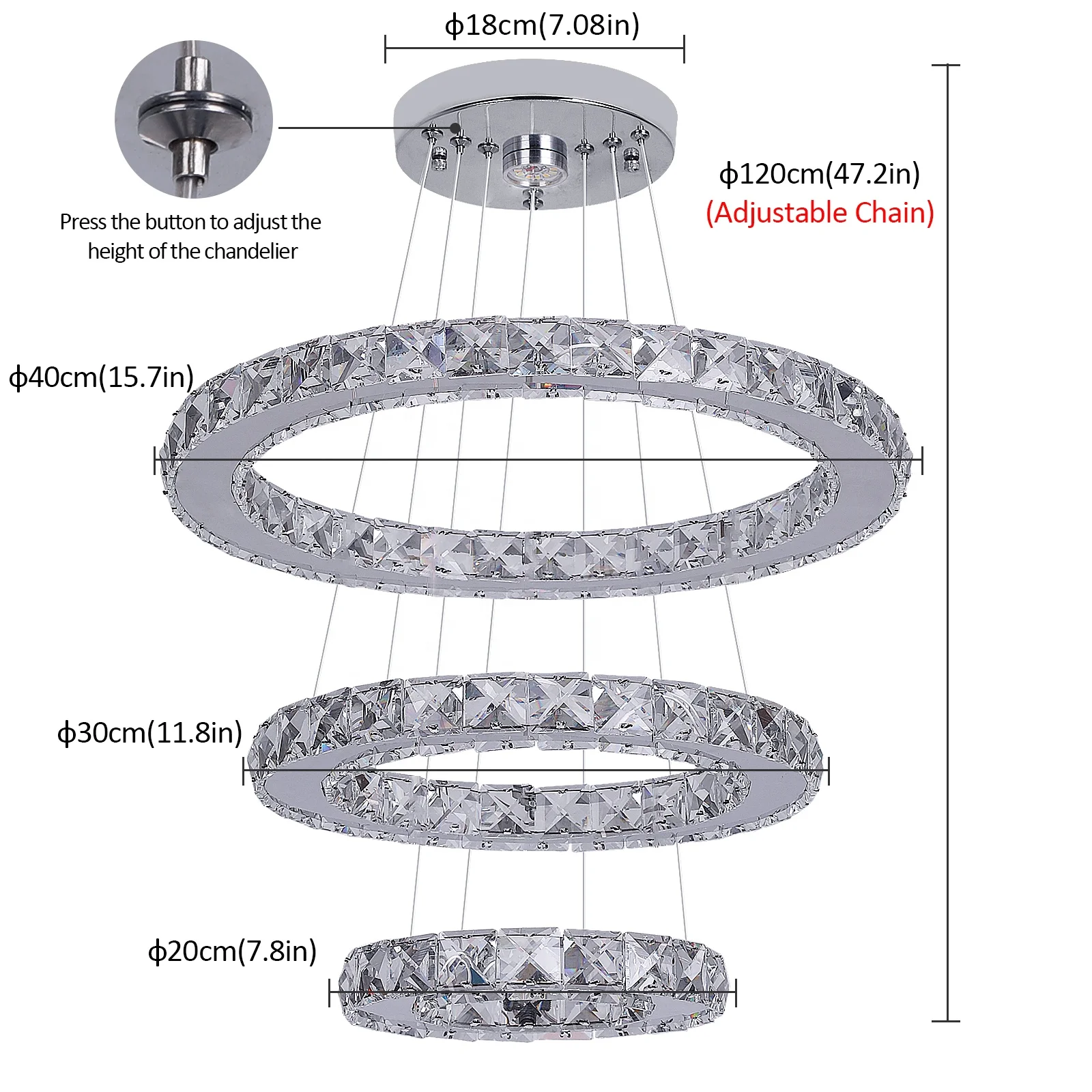 3 Ring Shape Modern Clear K9 Crystal Chandeliers Ceiling Luxury Pendant Light Fixture