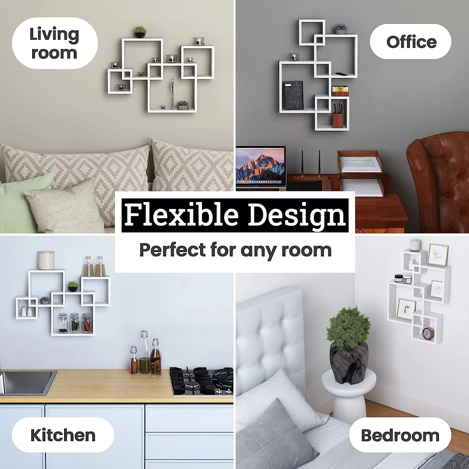 4 Cube Intersecting Shelves Easy Assemble Floating Wall Mount Shelves for Bedrooms and Living Rooms Rustic Wood Shelf