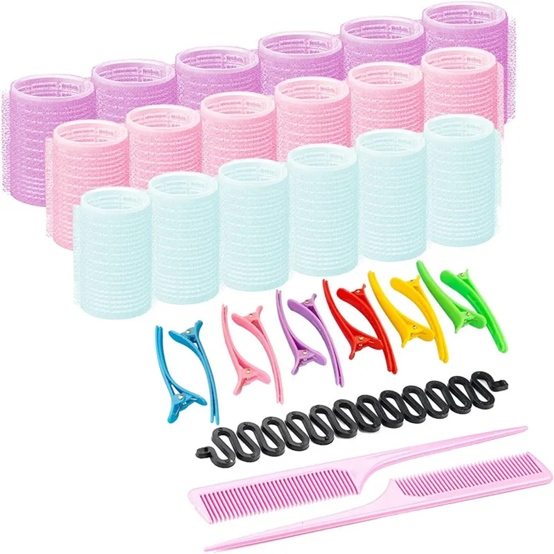 salon curlers nylon magic self grip hair rollers for blowout look custom 35 pcs no heat plastic hair rollers with pins comb set