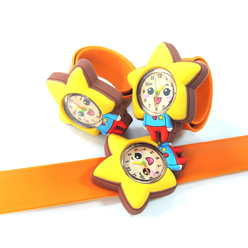 quartz kid watch cartoon factory promotion 22mm silicone slap wristband Kids cartoon starman Yellow watch 2022