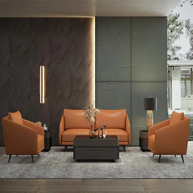 Modern Classic Custom China Factory pu Leather Double Sided Office Sofa Set