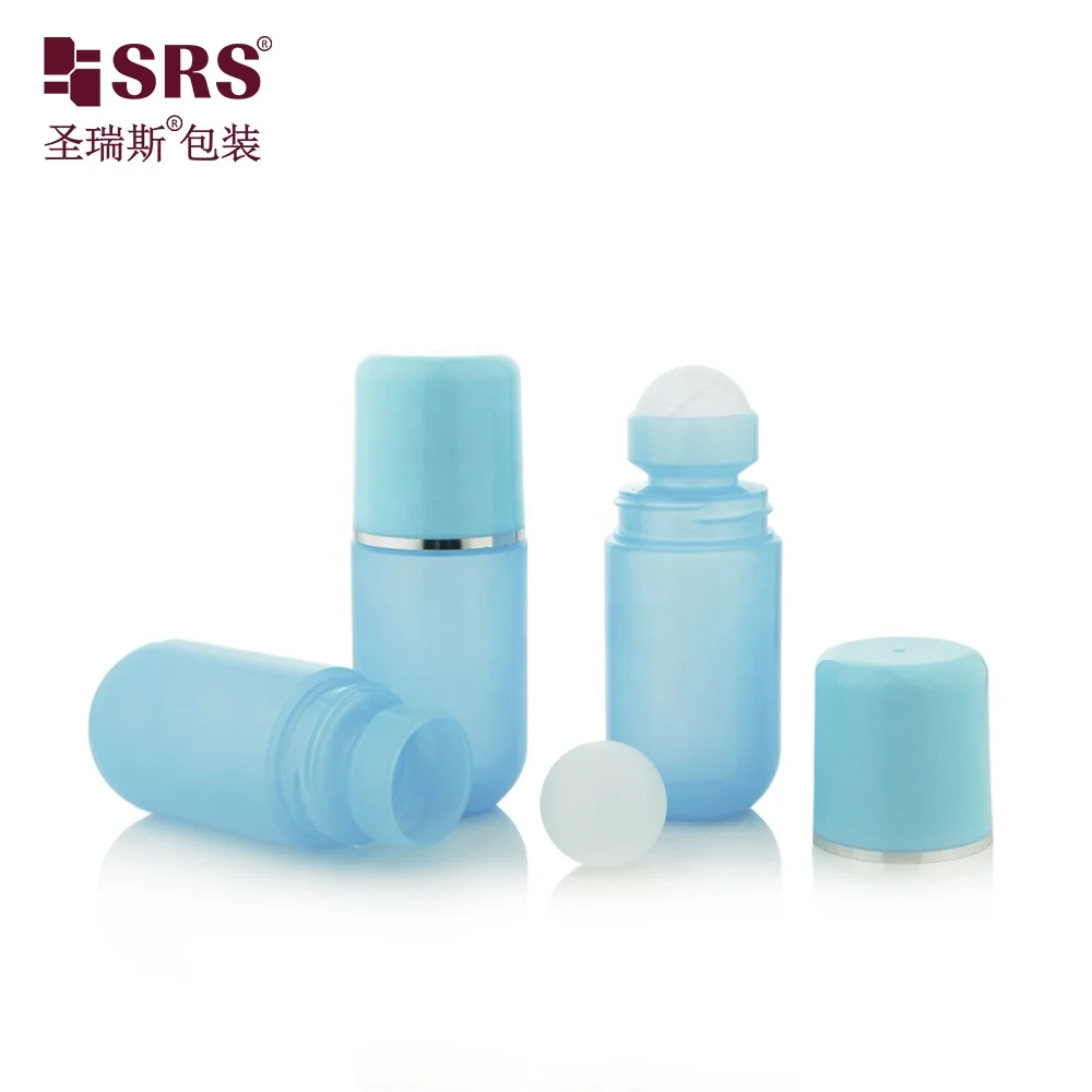 RPPA-50ml Empty Wholesale PP PCR Plastic Deodorant Liquid Packaging Round Bottom With Blue Silver Ring Cap Manufacture