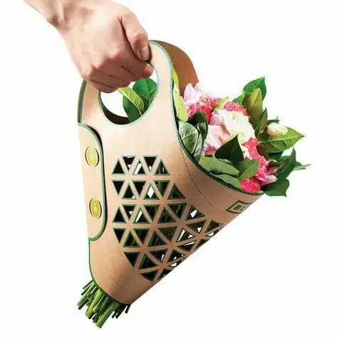 Customized Eco-friendly Kraft Paper Delivery Plant Potted Tray With Handle Packaging for Bouquet and Succulent Tray