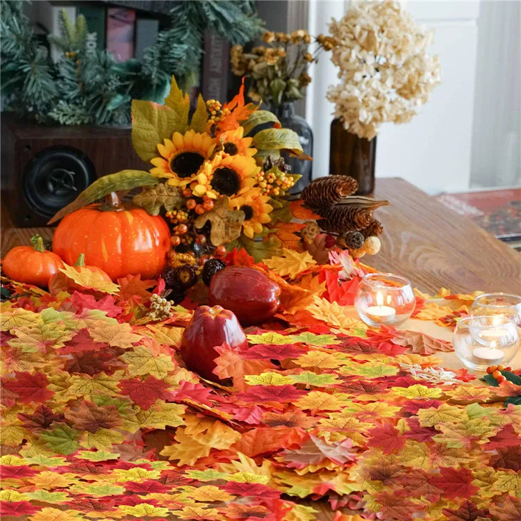 A-225 500PCS Artificial Fabric Silk Maple Leaf Mixed Fakes Lifelike Autumn Leaf for Halloween Party Festival Table Decorations