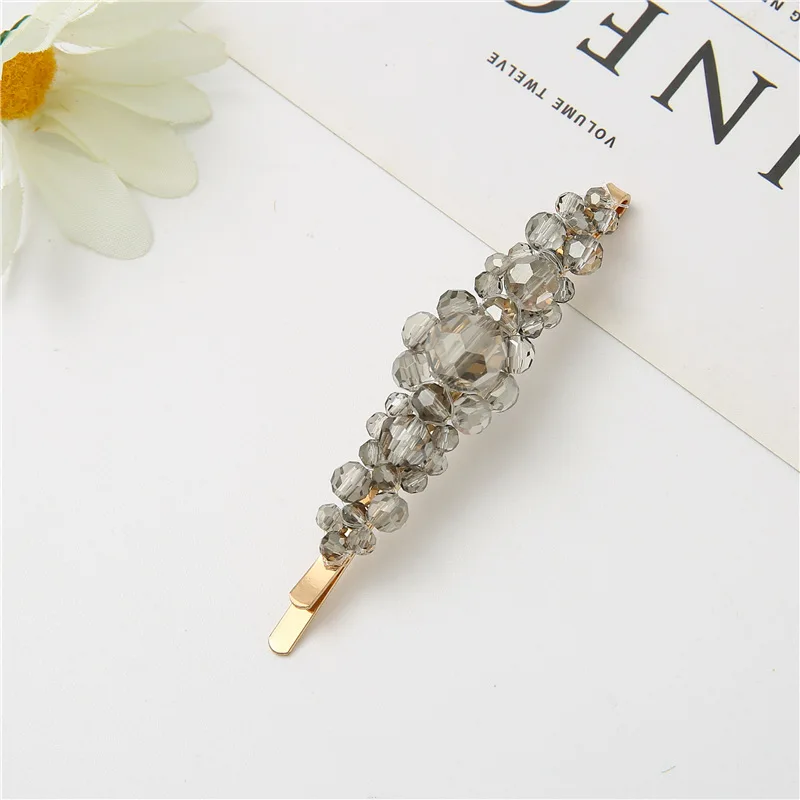 Hot selling fashion simple classic flower hair clip crystal and metal barrette hair clip for girls