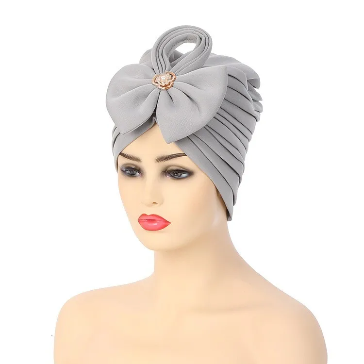Hot Sale Fashion Women Plain Bowknot African Muslim Turban Hat