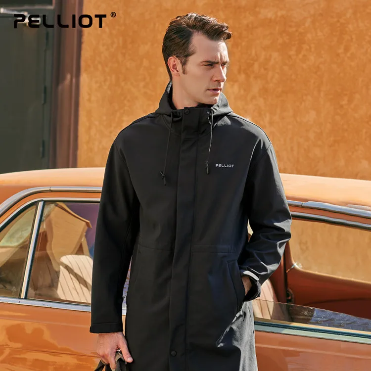 Windbreaker Men Long Hooded Softshell Jaket Jacket Adults for Men Solid Autumn Fleece Knitted Silk Screen Printing Loose