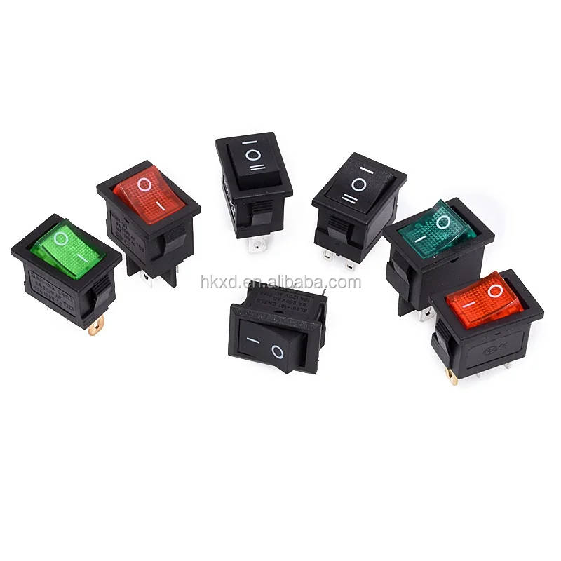 KCD1-101 Power Switch Black Red Green Latching Push Button SPST On Off 6A 250V 10A 125V Rocker Switch with LED Light