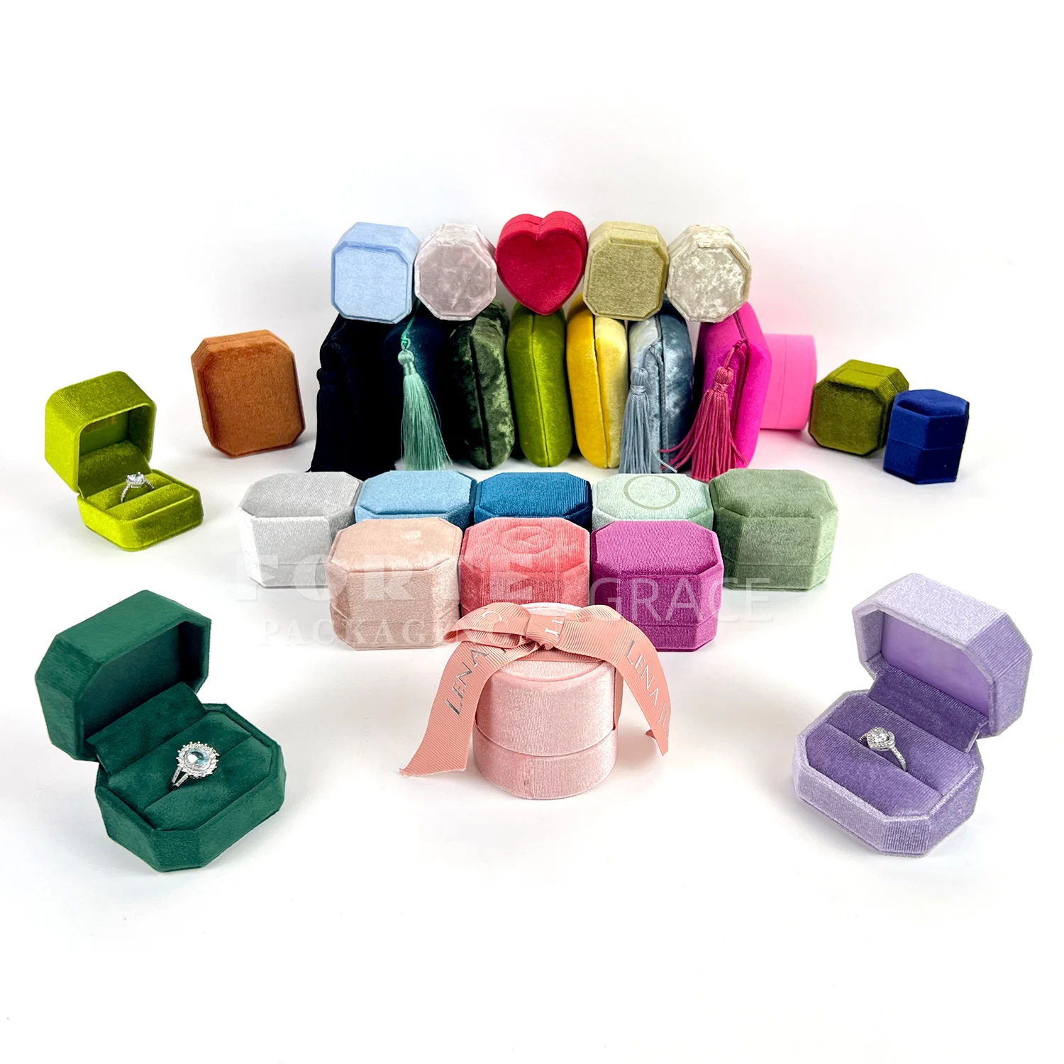 FORTE Hot Sell Luxury Jewelry Box Pendant Earrings Bracelet Ring Necklace Gift Boxes Cases Grey Wedding Velvet Jewelry Box Set