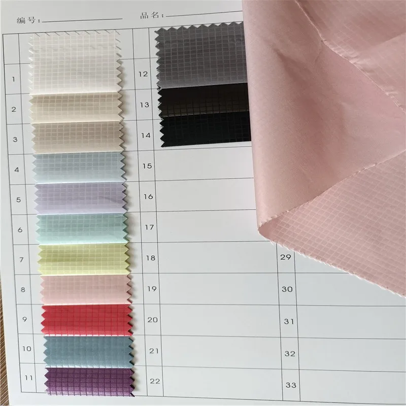 Ripstop PU shiny stamping printed grid foil reflective plaid polyester pongee taffeta fabrics