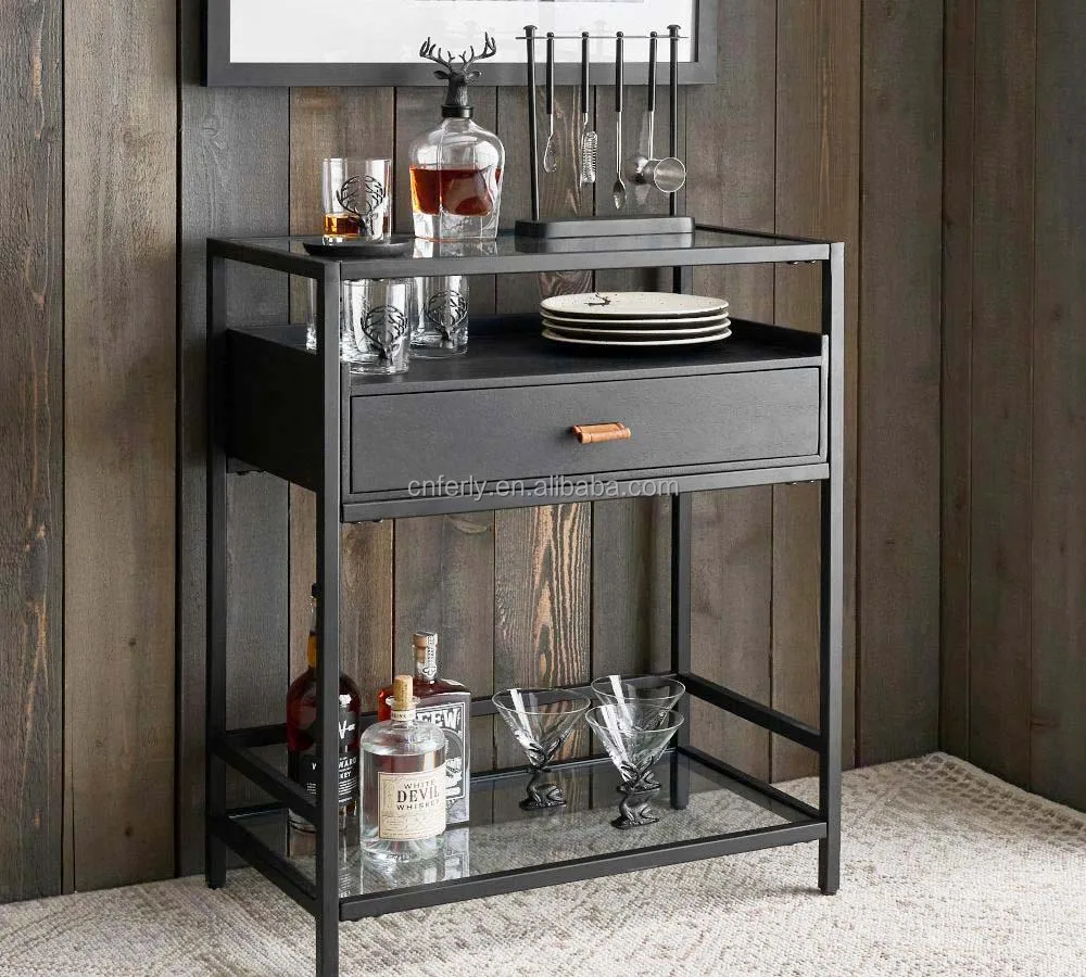 2022 New Premium Luxury Indoor Kitchen Furniture Geometric Oak With Drawers Premium Bar Console