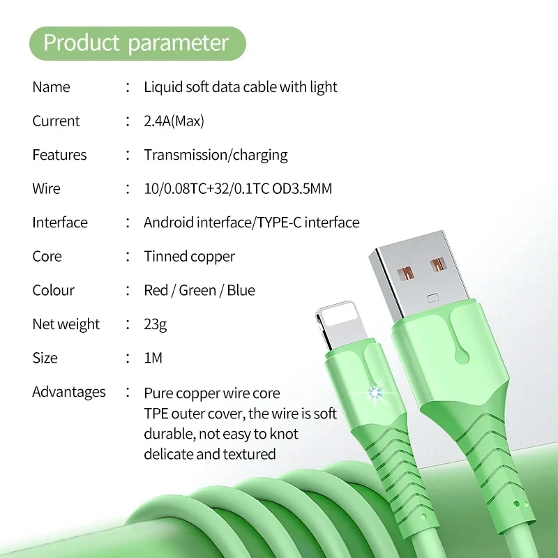 
high quality type C 0.25m 1m 1.5m 2m super flexible durable liquid silica gel fast date tansfer 3A fast charing cable 
