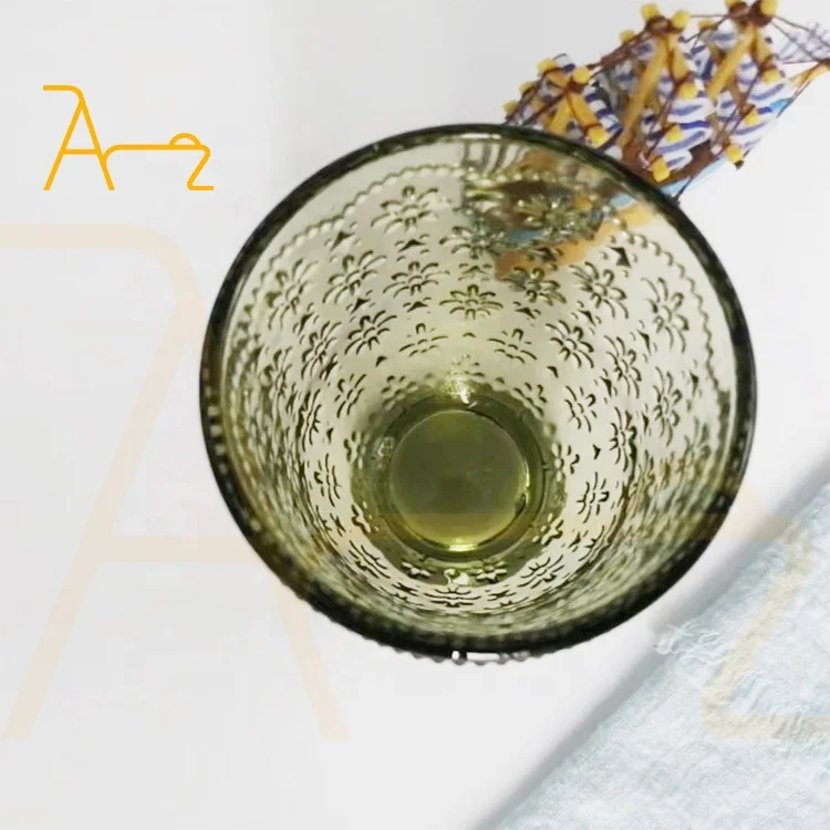 Factory direct wedding stemless drinking glass cups creative embossed tumbler water juice glasses colored vintage glassware