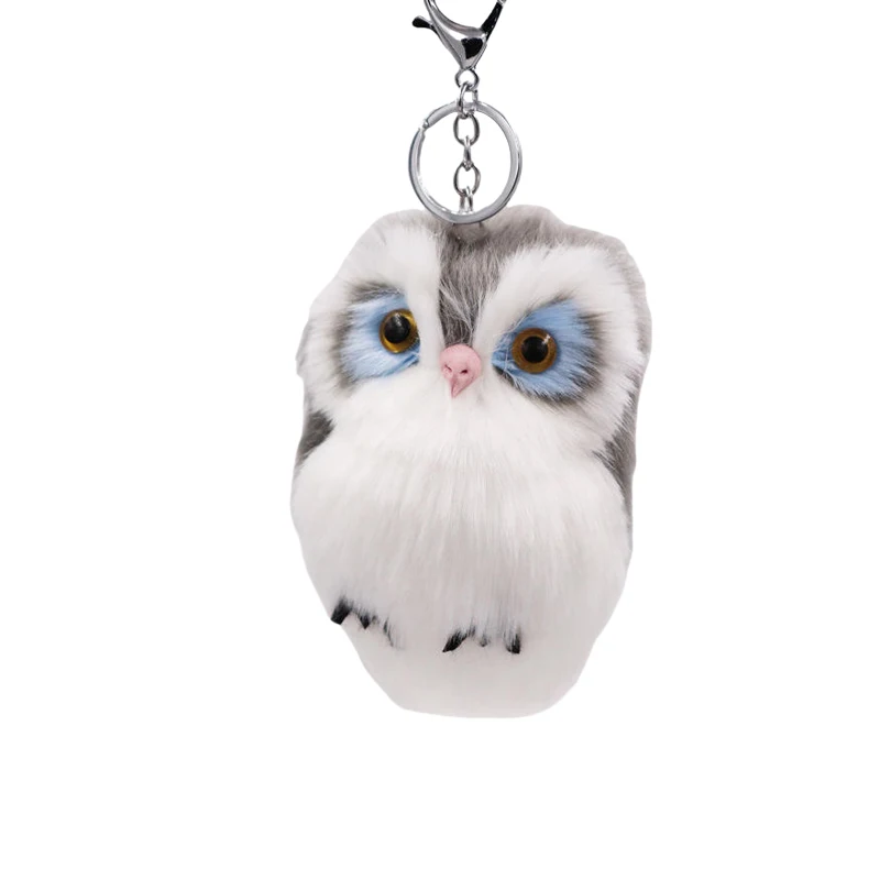 Owl Faux Fur Pom Pom fur ball 3D Keychain Handbag Pendant Key Ring Holder Fluffy Rabbit Fur Poms Owl Cute Plush Keychain charm