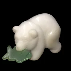 Natural Reiki Crystal Carved Animals Craft White Jade Quartz Crystal Carving Bear