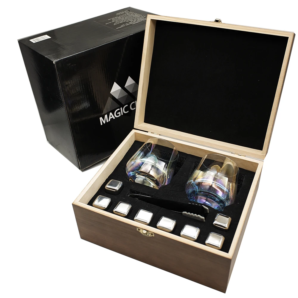 Bar Accessories Luxury Stainless Steel Whiskey Stones Wine Wooden Set Ice Cubes