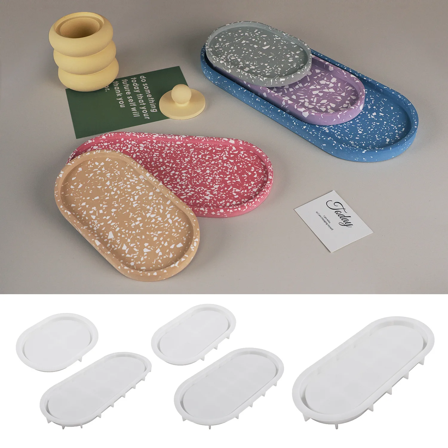 M4326 Large Oval Tray Silicone Mold Cement Candle Holder Tray Mold