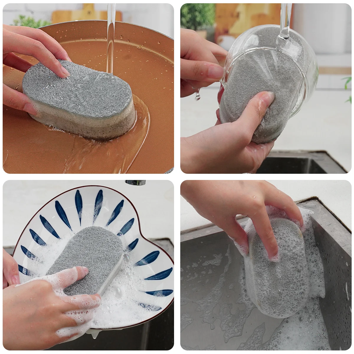 Silver Color Oval Scrub Dishwashing Sponges For Washing Dishes Pot Brush Rust Eraser Grit Scouring Pads Sponge Kitchen Cleaning