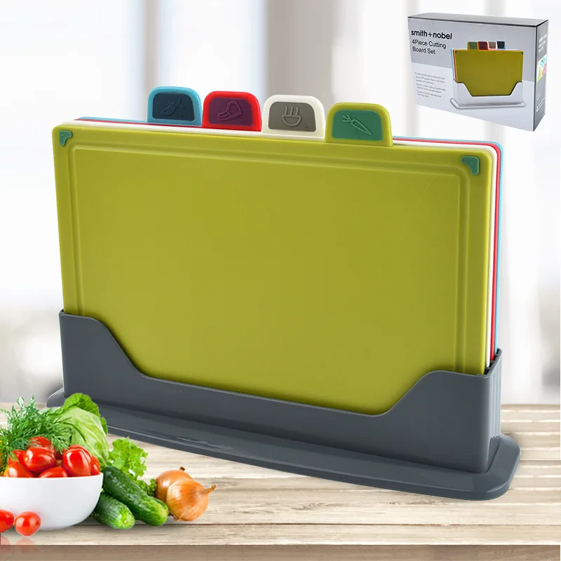 High quality plastic 4-piece set household kitchen fruit vegetable meat cooked food classification cutting board set
