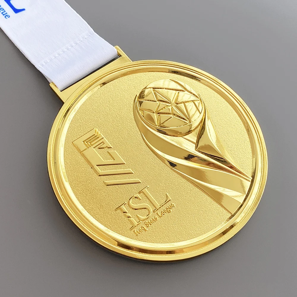 Custom Logo Laser Backside Zinc Alloy 3D Metal Award Gold Soccer Football Medals Trophies Sport Medal for Football Match