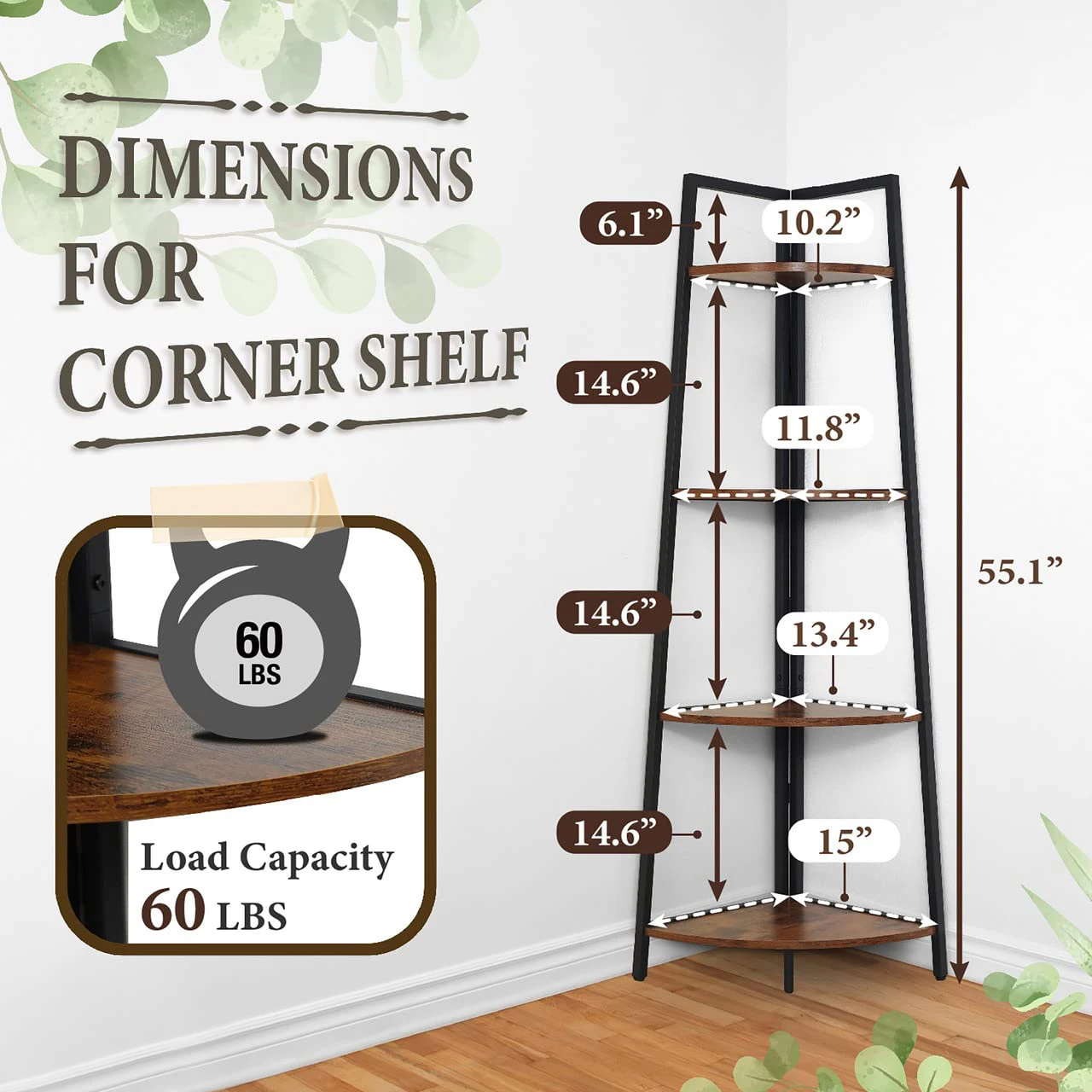 Wholesale Wooden Tall Corner Shelf Stand, 5-Tier Ladder Corner Wood Storage Plant Bookshelf with Metal Frame Display Shelves,