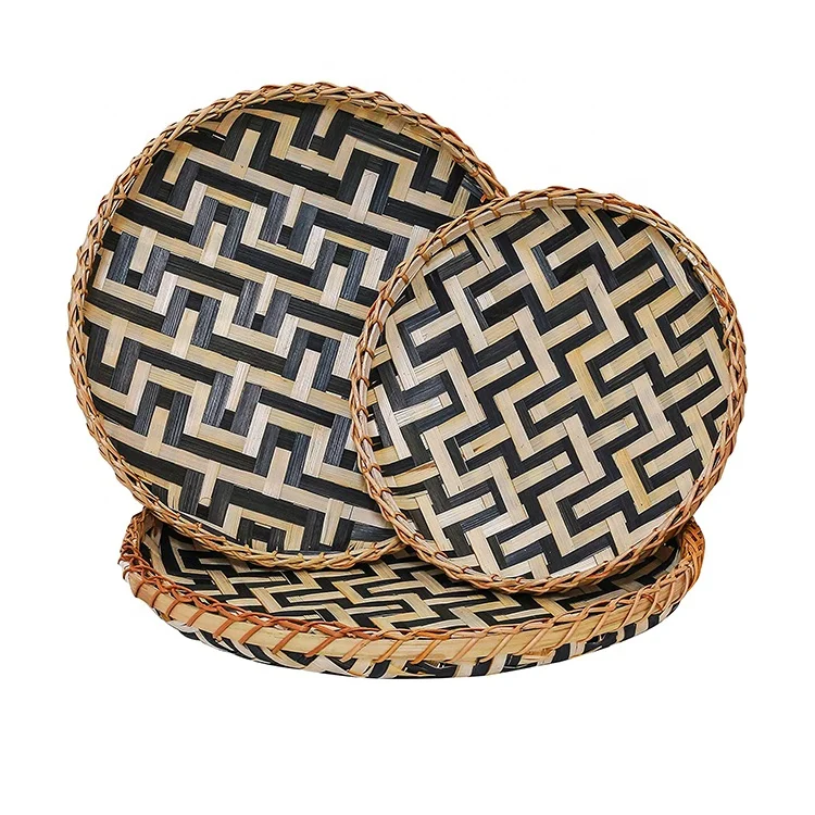Hot Sale Natural Handmade Home Storage Round Decor 12 Inch Bamboo Basket for Decoration