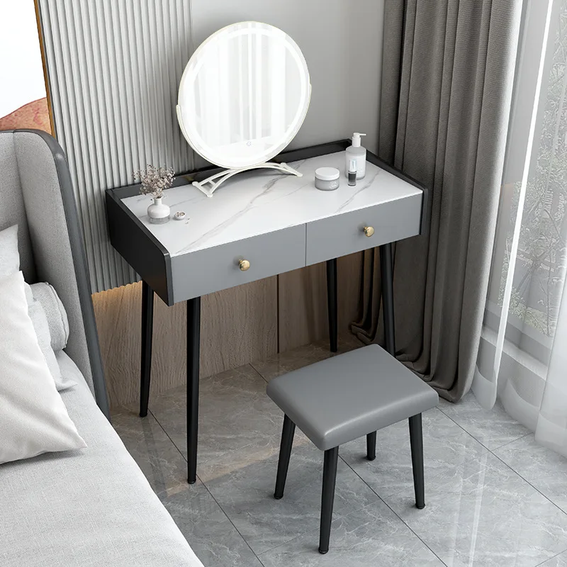 Luxury Popular Cosmetic Sliding Mirror Design Wooden Bedroom Slate Countertop Modern  Simple  European Style Dressing Table