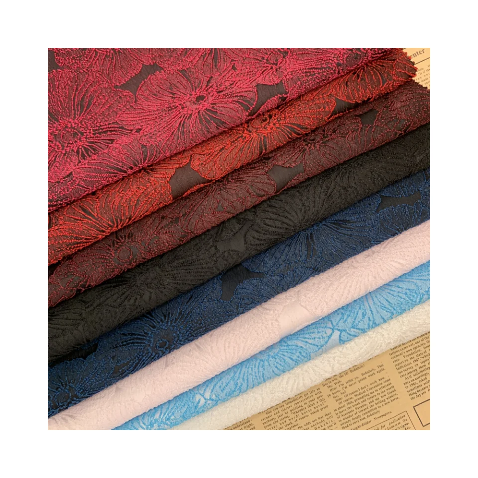 Chinese Jacquard Rayon Satin Fabric Double Sided Flower and Yarn-Dyed for Dresses New Wrinkle Resistant