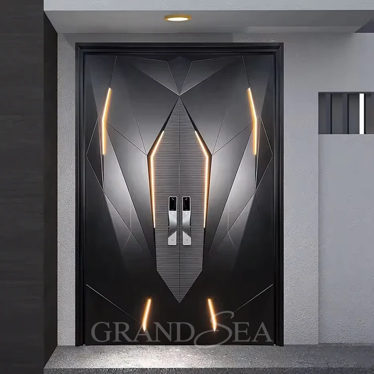 High Quality Luxury Villa Design Home Security Door With Smart Lock Metal Exterior Door