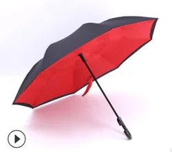 Herzo double canopy inverted C handle for car wind proof auto open fiberglass reverse umbrella