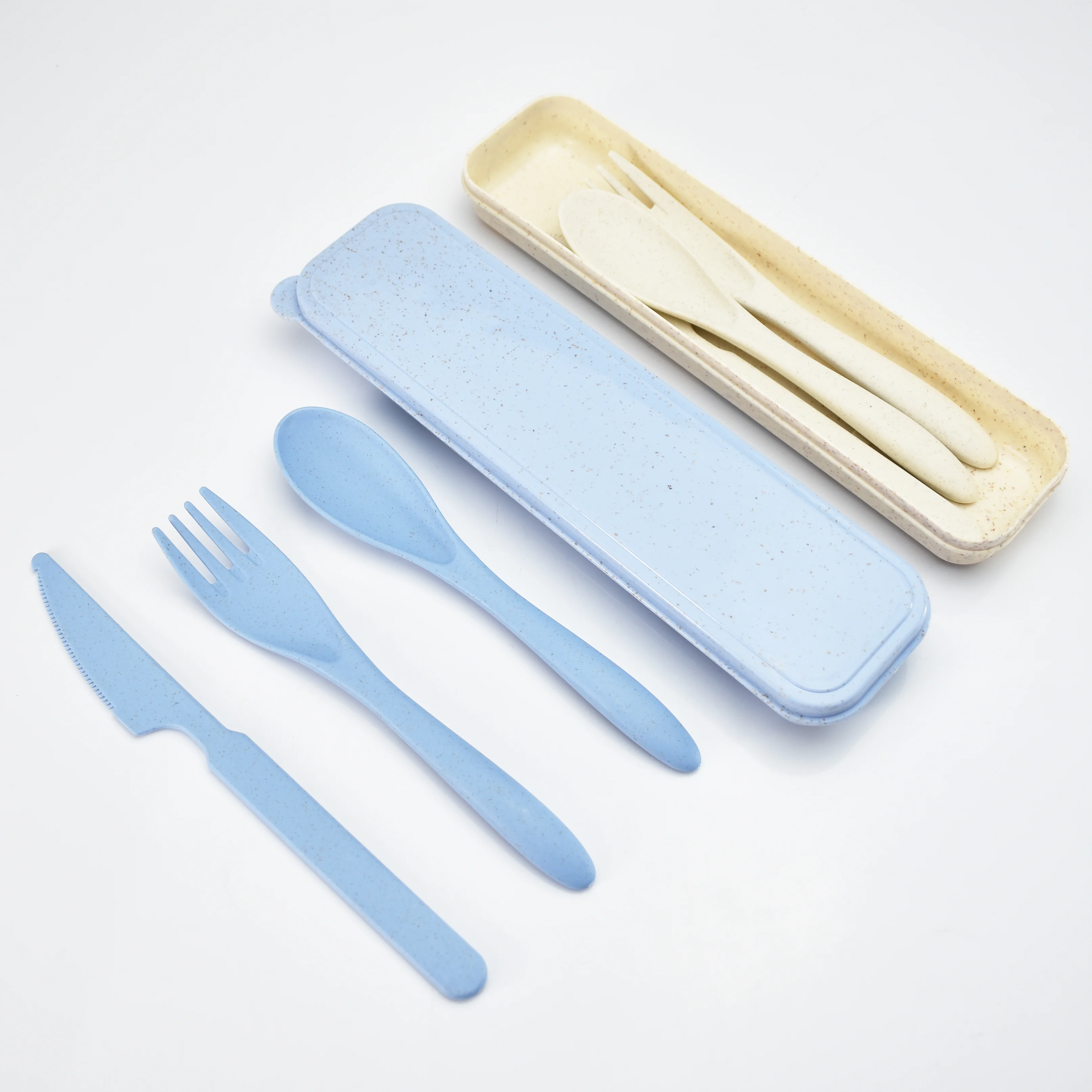 Portable 24 Flatware Tableware Foldable Set Fork Spoon Folding Kids Plate Wheat Straw Travel Cutler