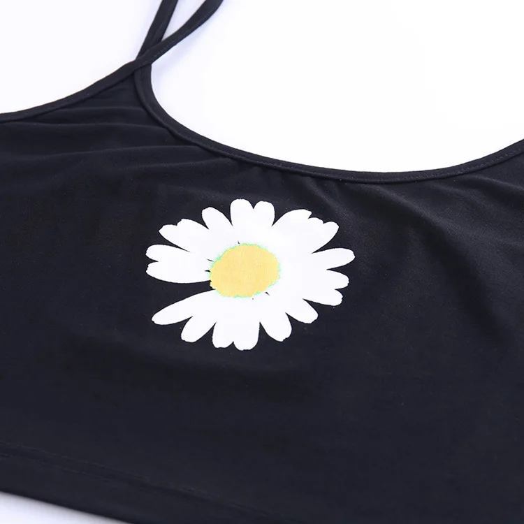  YH2070 Nunu одежда хризантемы печати на бретельках Croptop с низким вырезом спине Топ для женщин Базовая