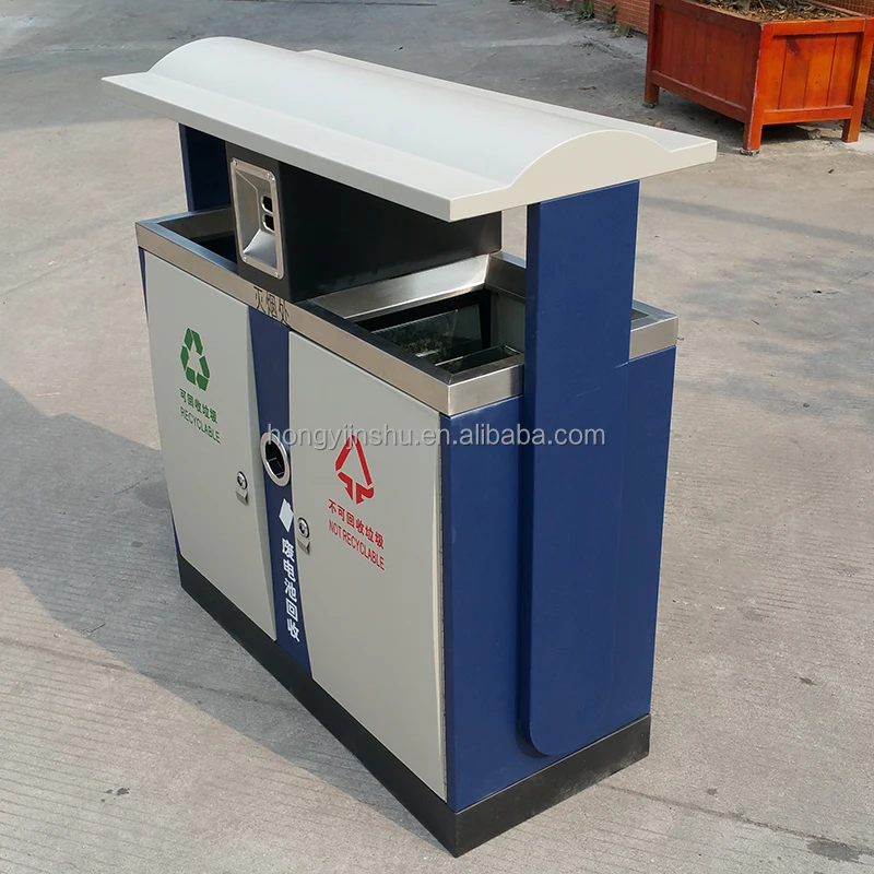 Modern design outdoor trash can stainless steel metal trash bin 2 in 1 waste container