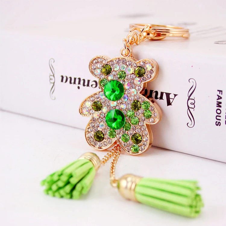 Cute doll key ring keychain handbag 3d metal rhinestone bear keychain with tassel for women money bag handbag pendant decoration