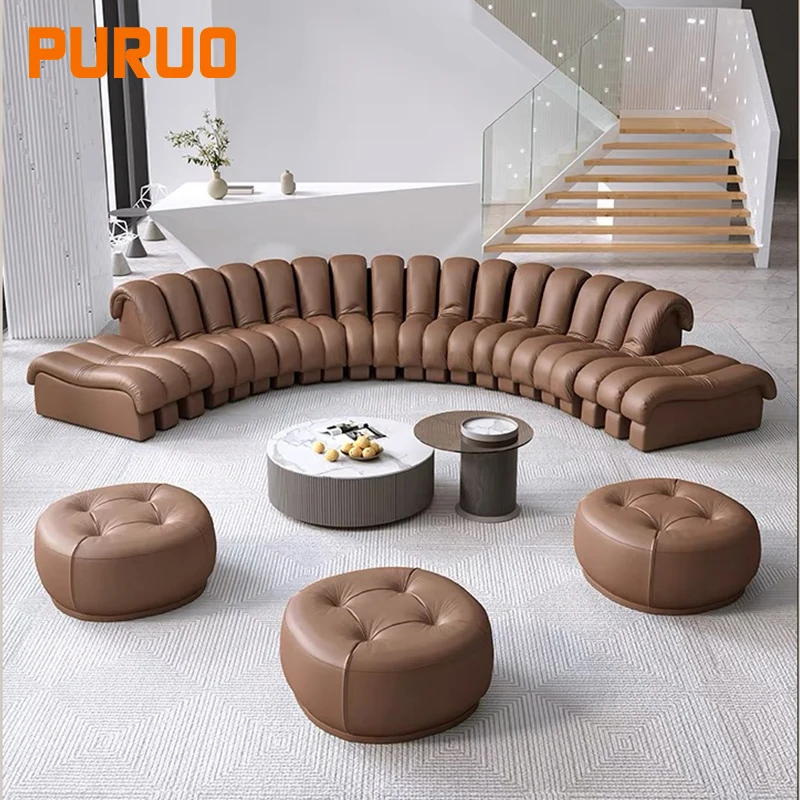 Puruo Italian Modern large size hotel lobby 7 seater Sofas Luxury Curved sectional Modular Floor couch L Sofa Set
