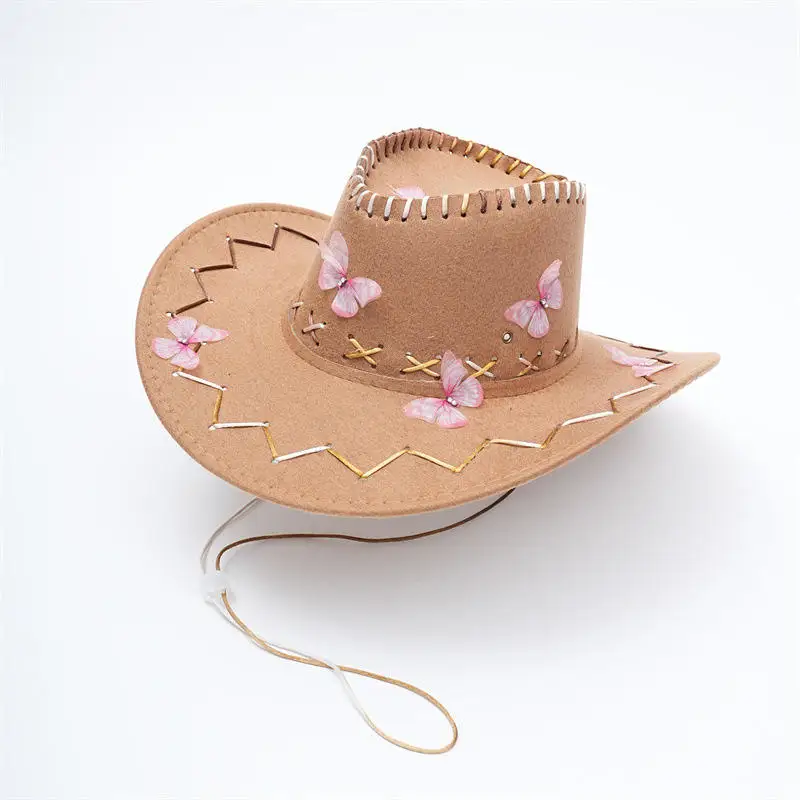 2024 New Style Summer Autumn Cowgirl Lady Spice Wind Sun Sunscreen Large Brim Seaside Vacation Custom Beach Bucket Cowboy Hat