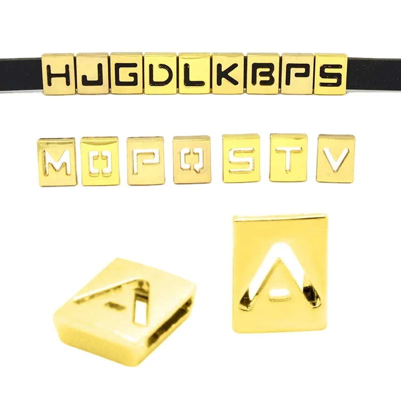 8mm Gold Color Hollow Sliding Charm Alphabet Letters A Z Slide Letter for DIY Bracelet Making Accessories