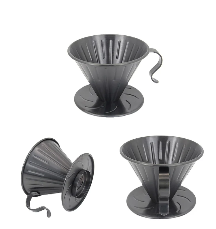 Коническая капельная корзина из нержавеющей стали сетчатый фильтр гальваническое покрытие черный для кофе